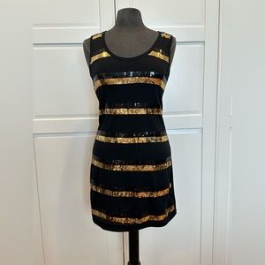 Theme Black & Gold Sequins Stripped Dress size Medium